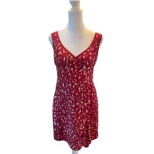 Nanette Lepore Women Faux Wrap Dress Sz.12 Red/White Sheath V-Neck  Knee length